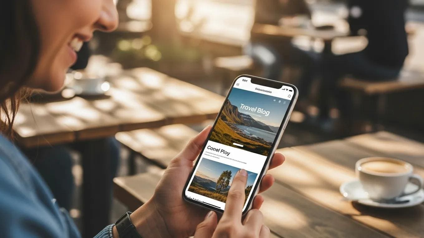 Smartphone displaying a well-optimized website in a casual setting