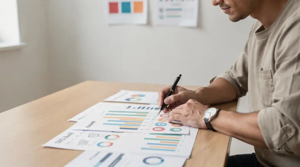 Contractor reviewing marketing data and charts, illustrating Cinderix’s transparent reporting and lead metrics for HVAC